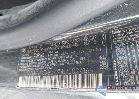 2004 BMW 325Ci из США, поврежденный, VIN WBABD33474PL02716